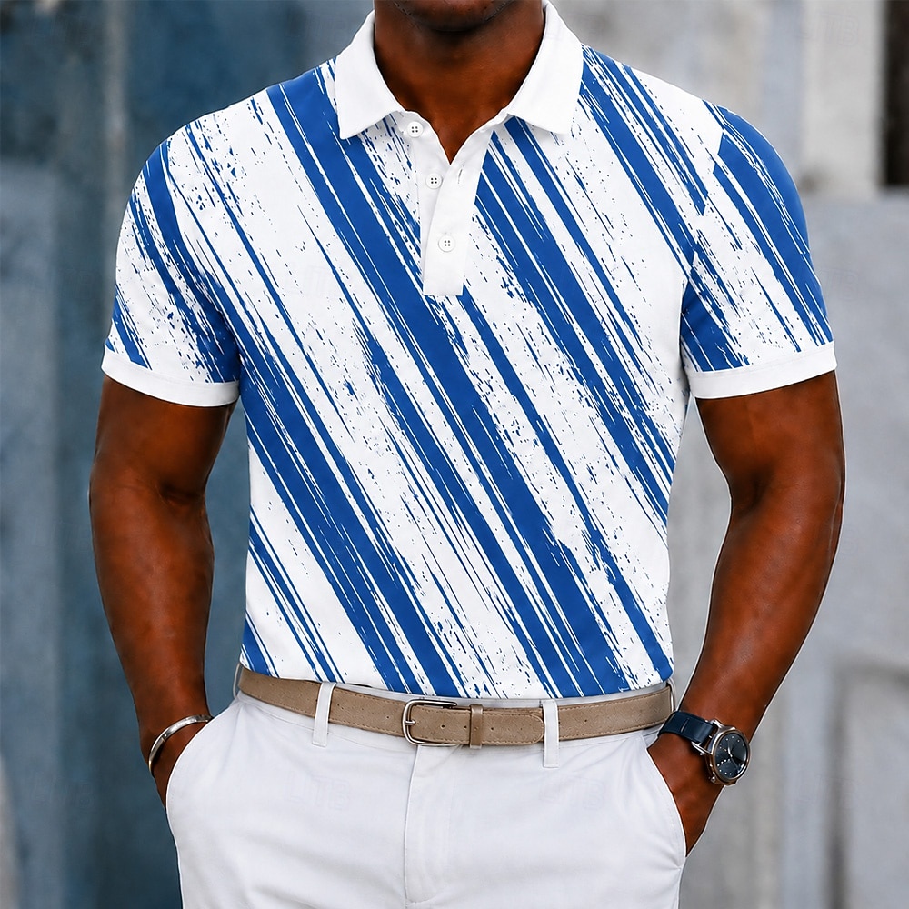 Per uomo Geometrico Linea Polo Manica Corta Magliette polo Camicie con Colletto Casual Athleisure Stampa 3D Bottoni Tessuto retato traspirante Estate Primavera Blu Blu marino Verde del 2026 a $22.99 –P3