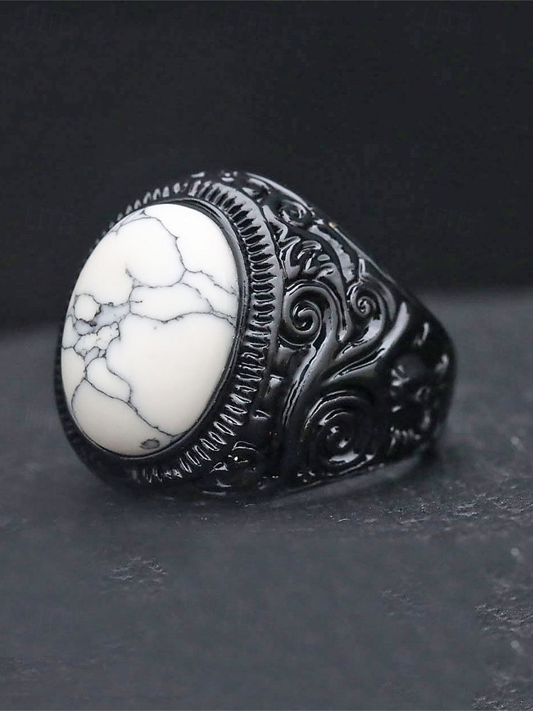Anello da uomo vintage con pietra occhio di tigre, fascia in lega nera incisa, anello di tendenza in stile etnico bohémien, gioiello maschile per i viaggi estivi, casual &abbigliamento da festival del 2026 a $7.99 –P6