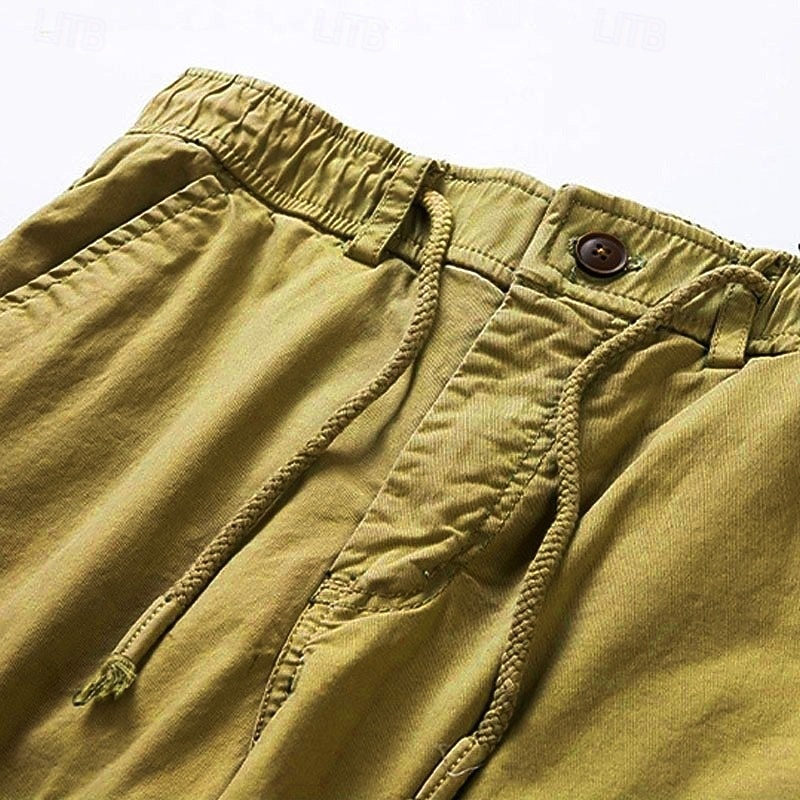 Men's Cargo Shorts Shorts Summer Shorts Drawstring Elastic Waist Multi Pocket Solid Color Plain Comfort Wearable Short Casual Daily Outdoor Fashion Casual Khaki Black Inelastic 2026 - $37.99 –P14