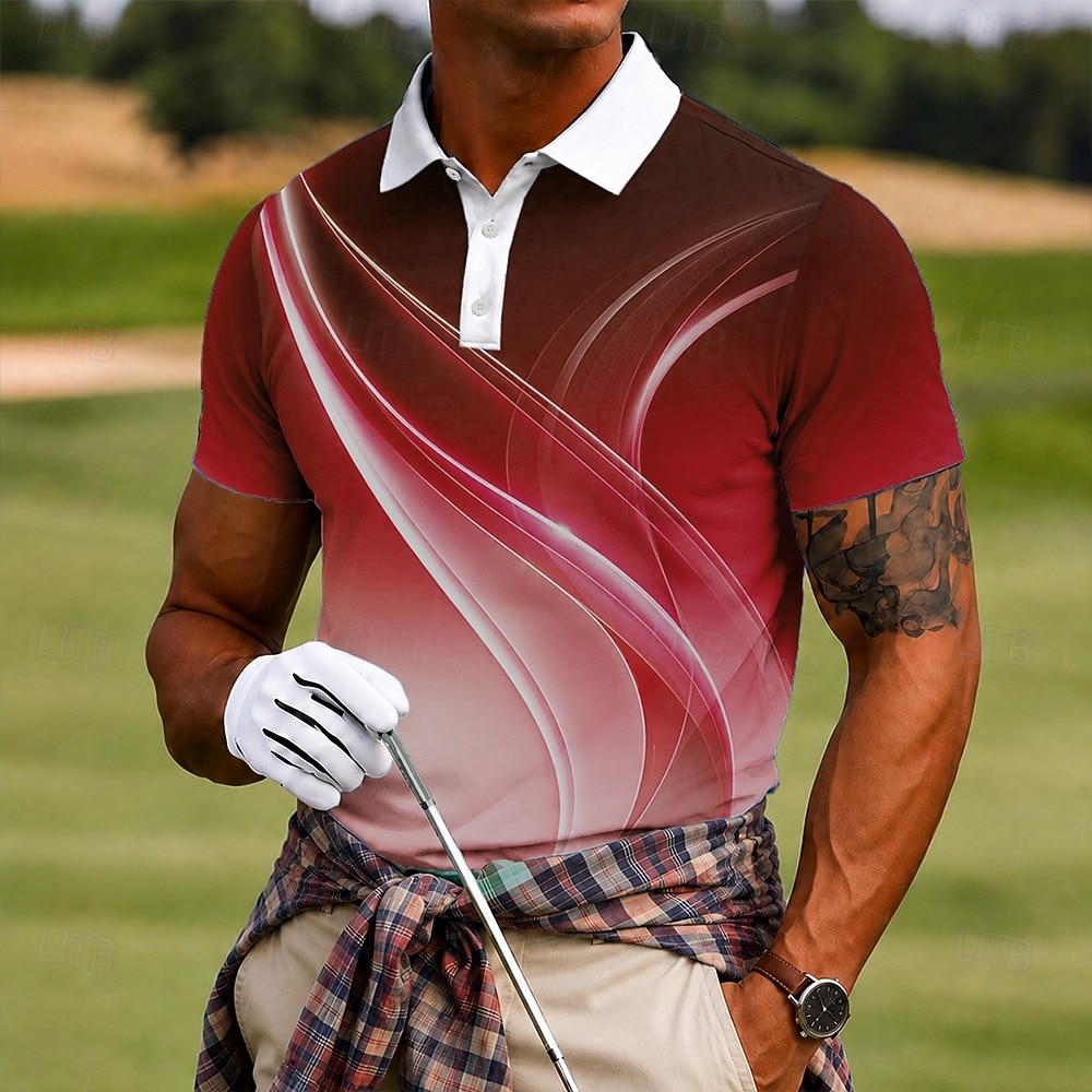 Men's Geometic Golf Sports Polo Shirts Short Sleeve Polo Shirts Lapel Casual Athleisure Daily Wear 3D Print Buttons Spring & Summer Blue Red Purple 2026 - $21.99 –P3
