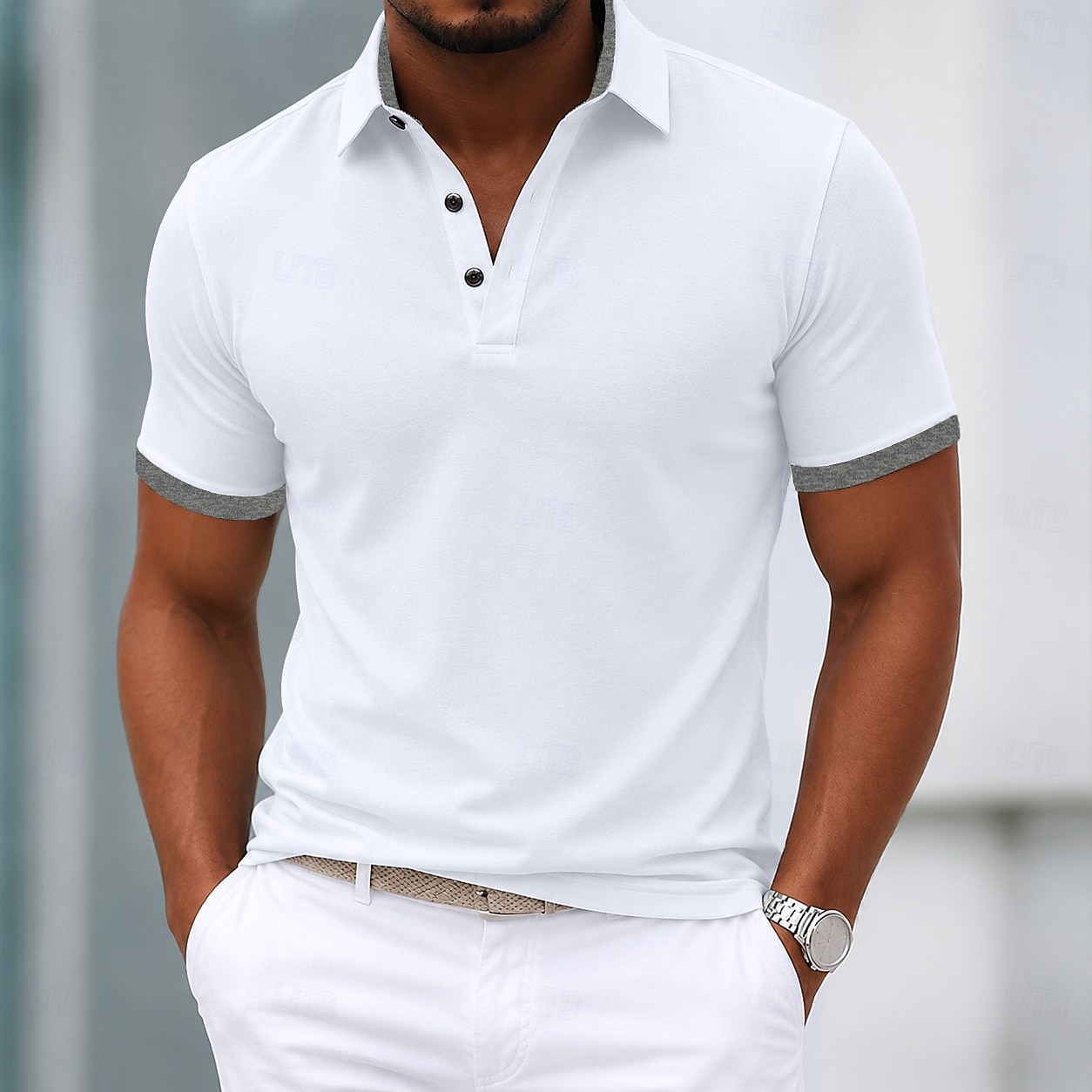 Herren 100% Baumwolle Poloshirts Lässig Urlaub Revers Kurzarm Modern Bequem Einfach Farbblock Knöpfe Sommer Frühling Blau Weiß Gelb Rote Grau 100% Baumwolle 2026 - $26.99 –P1