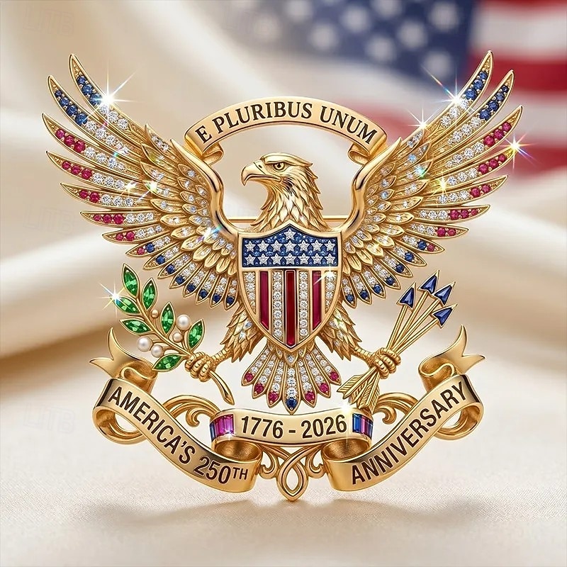 Anstecknadel zum 250. Jahrestag der USA, patriotische Anstecknadel mit amerikanischem Adler, Gedenkbrosche mit Strasssteinen (1776–2026), Schmuckaccessoire zum Unabhängigkeitstag der USA für Damen und 2026 - $12.99 –P1