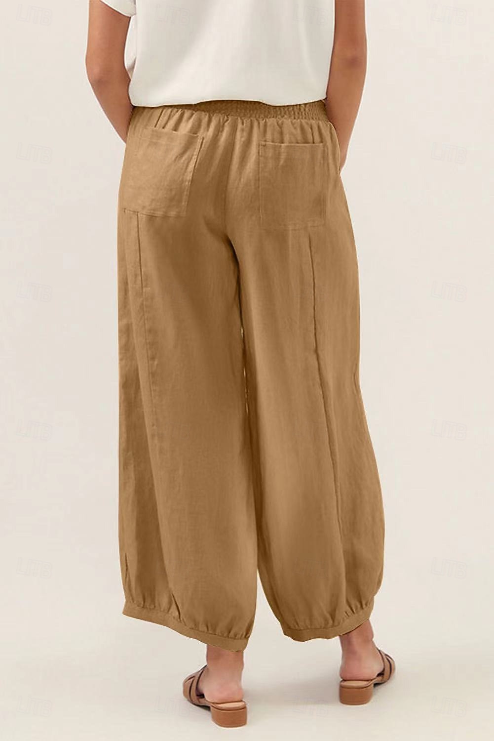 Women's Wide Leg Cropped Pants Fashion Casual Ankle-Length Medium Waist Solid Color Pocket Comfort Casual Vacation Dark Brown Khaki Black Summer Spring Loose Fit 2026 - $24.99 –P5