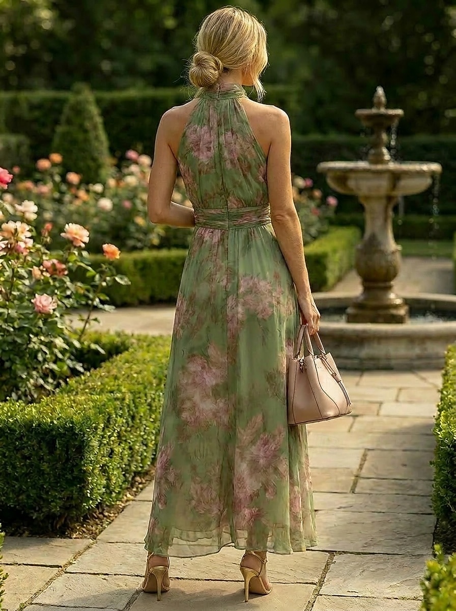 Damen Maxikleid Chiffonkleid Elegant Täglich Outdoor Normale Passform Blumen Ärmellos Neckholder Grün Frühling 2026 - $44.99 –P2