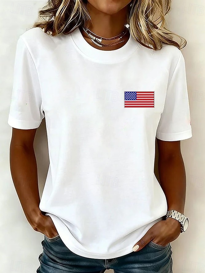 American Independence Day Women's T Shirt Print Graphic Flag Letter Vintage Fashion Stylish Short Sleeve Crew Neck Round Neck Regular Tops Casual Daily Weekend Black 1# Black White Summer Spring Fall 2026 - $21.99 –P2