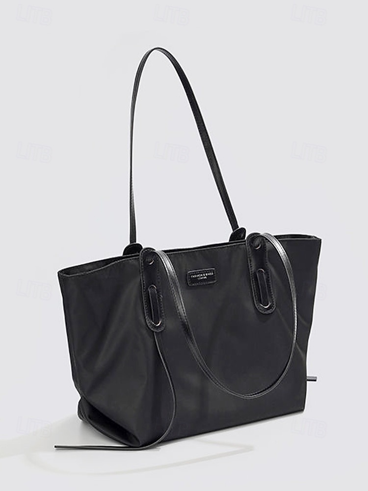 Women's Minimalist Large Tote Bag, Oxford Fabric and Faux Leather Patchwork Shoulder Purse, Casual Big Capacity Work Commuter Handbag for Everyday, Black Khaki Colors 2026 - $19.99 –P3