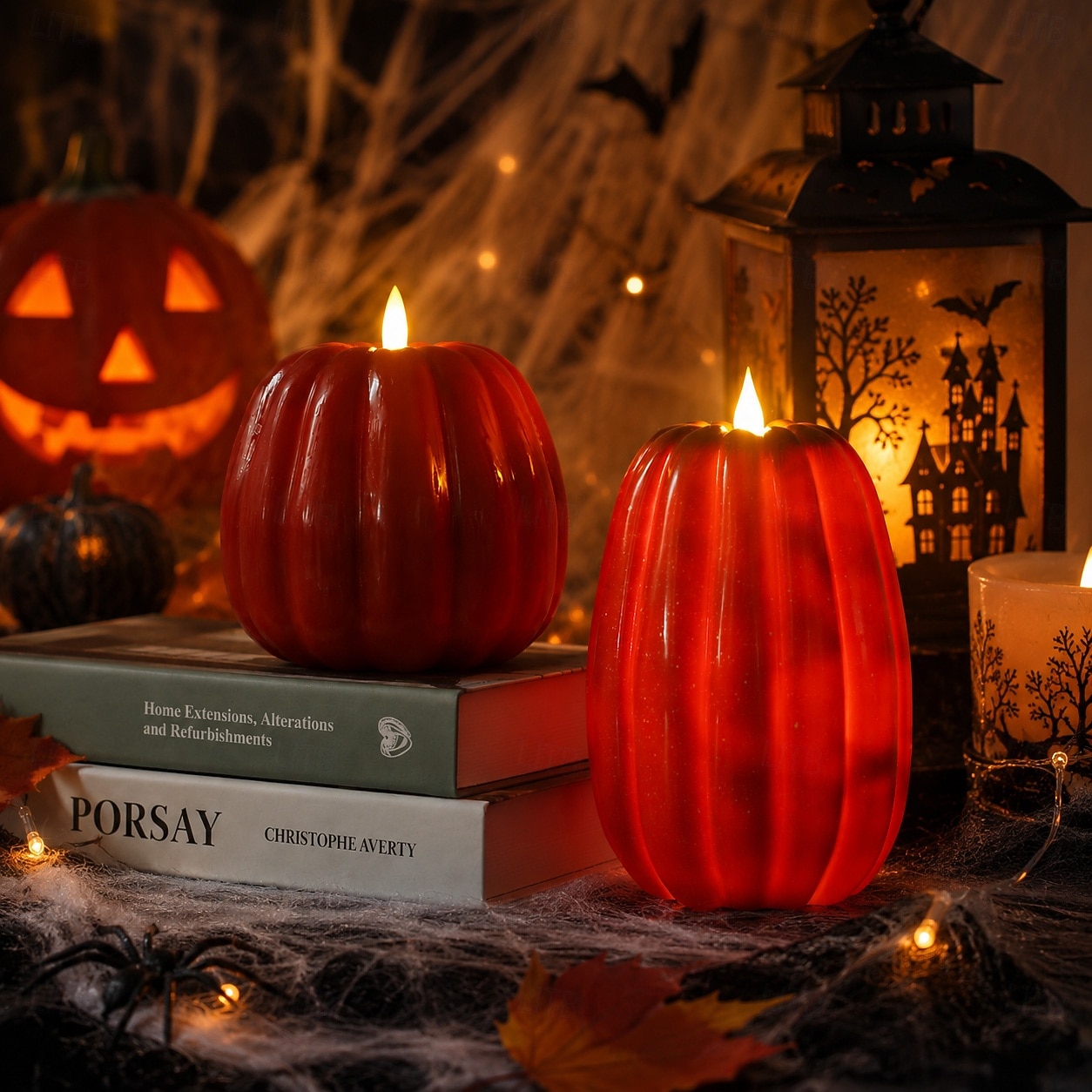 Halloween gresskar LED flammeløst stearinlys, batteridrevet mykt glødende flimrende gresskarlys, AA batteridrevet borddekor til høst Thanksgiving soverom stue spisestue kaféfest 2026 - $15.49 –P1