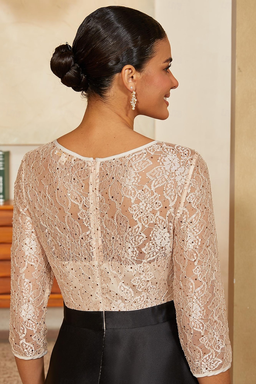 Damen A-Linie High-Low-Kleid Cocktailkleid Kleid für Hochzeitsgäste Knöchellänge Rundhalsausschnitt Dreiviertelarm Illusionsärmel Hohe Taille Elegant Mutter der Braut mit Satin Paillettenspitze 2026 - $119.99 –P7