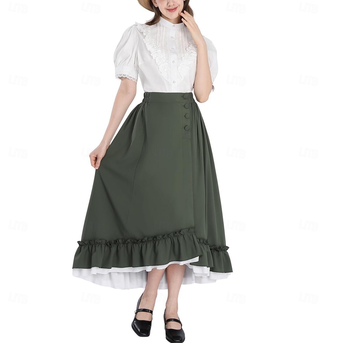 Setti Retro / vintage Renessanssi Cottagecore Epäsymmetrinen Nilkkapituinen Hameet Pusero / hame Pitkähihainen Lempeä nainen Naamiaispuku Naisten Fantasia Karnevaali Juhla Renessanssin messut Aikuiset 2026 - $92.99 –P3