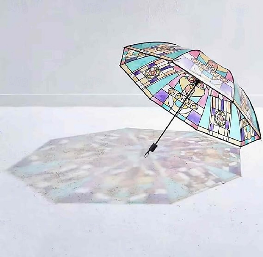 Vintage Stained Automatic Umbrella, Automatic Open & Close Folding Rain Umbrella for Women, Compact Travel Parasol, Windproof Collapsible Umbrella, Cute Aesthetic Gift Umbrella for Girls 2026 - $16.99 –P7