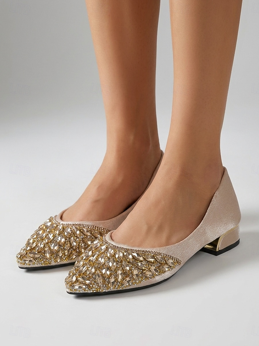 Women's Sparkly Gold Crystal Pointed Toe Pumps - Elegant Rhinestone Low Chunky Heel Dress Shoes for Cocktail Party, Evening Dinner & Wedding Guest 2026 - $42.99 –P2