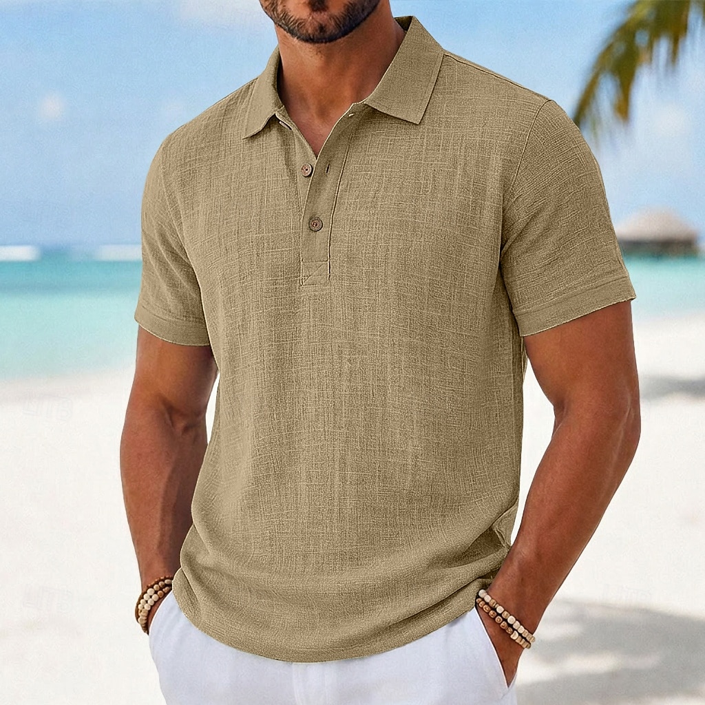 Per uomo Camicia di lino Polo Casuale Vacanza Classico Manica Corta Moda Tinta unica Semplice Bottoni Estate Primavera Vestibilità regolare Bianco Nero Verde chiaro Blu marino Cachi Grigio Camicia di del 2026 a $21.99 –P5