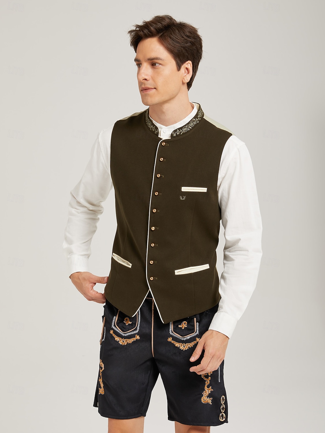 Oktoberfest Chaleco tradicional Chaleco tradicional bávaro Bordado Terciopelo Escote Chino Collar mandarín Alemán alpino Herencia prados Hombre Carnaval Festival de Cerveza Paño de estilo tradicional 2026 - $80.99 –P9