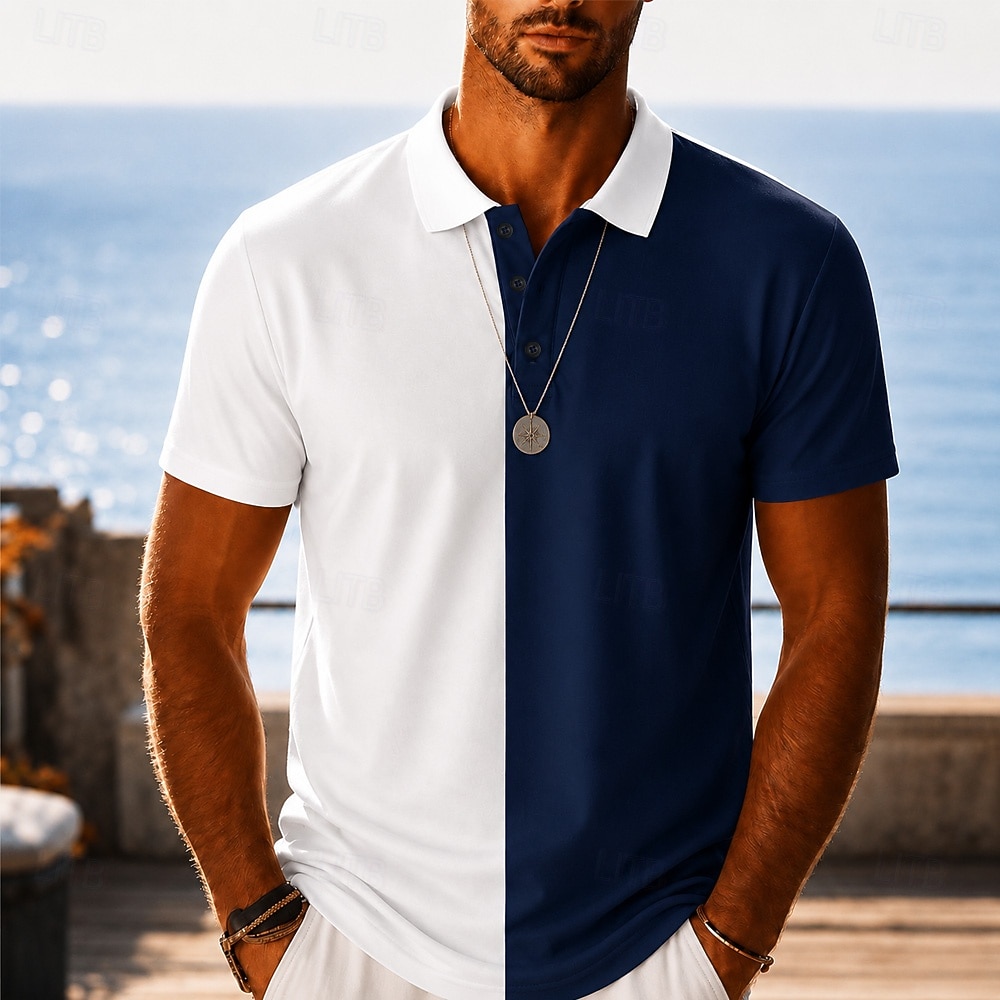 Men's Color Block Hawaiian Polo Shirts Short Sleeve Polo Shirts Lapel Casual Resort Athleisure 3D Print Buttons Breathable Mesh Spring & Summer Blue Navy Blue Purple 2026 - $21.99 –P2