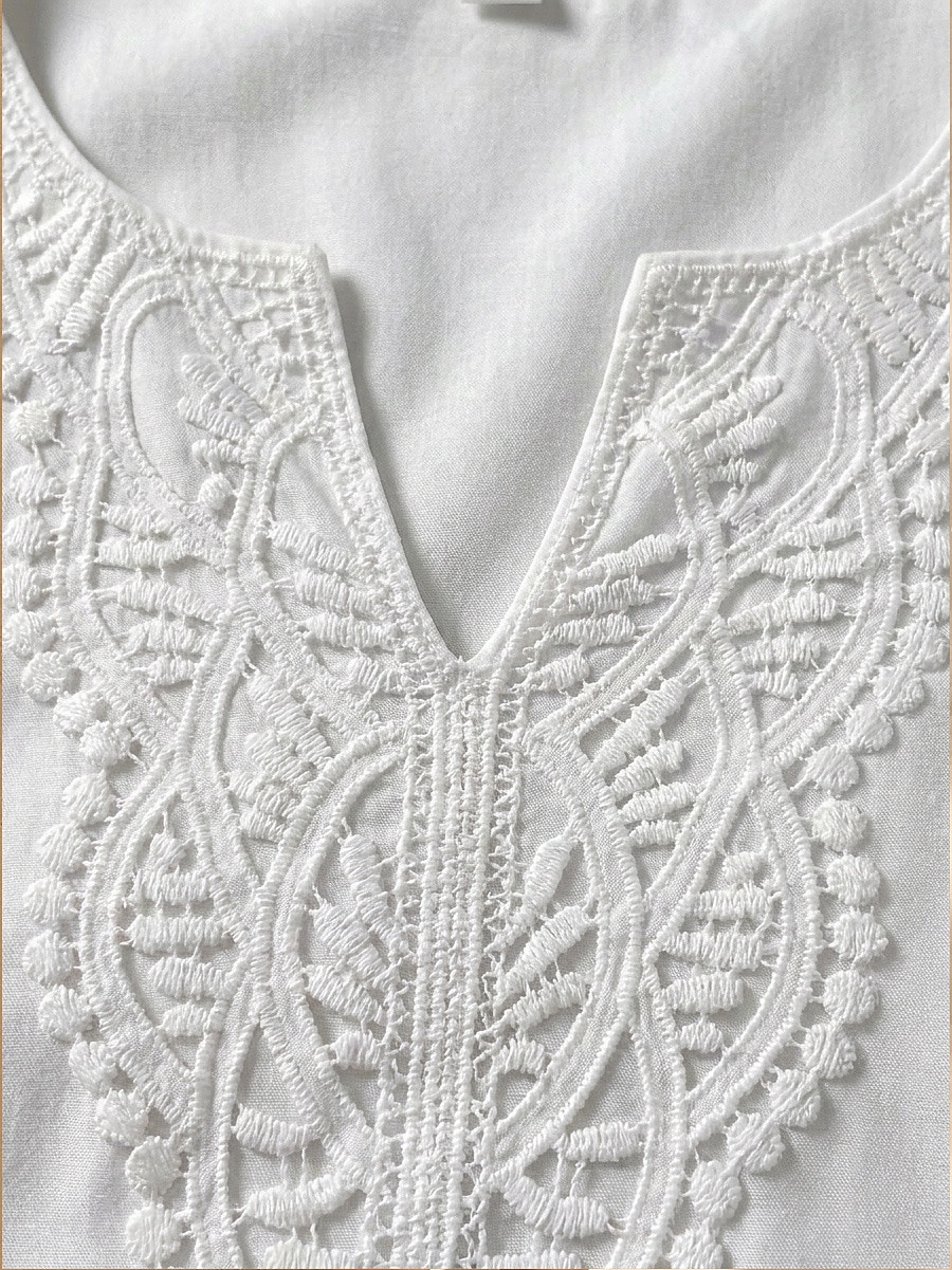 Women's Knee Length Dress Lace Dress White Dress Summer Dress Elegant Fashion Beach Vacation Holiday Regular Fit Plain Half Sleeve V Neck White Summer Spring 2026 - $28.99 –P4