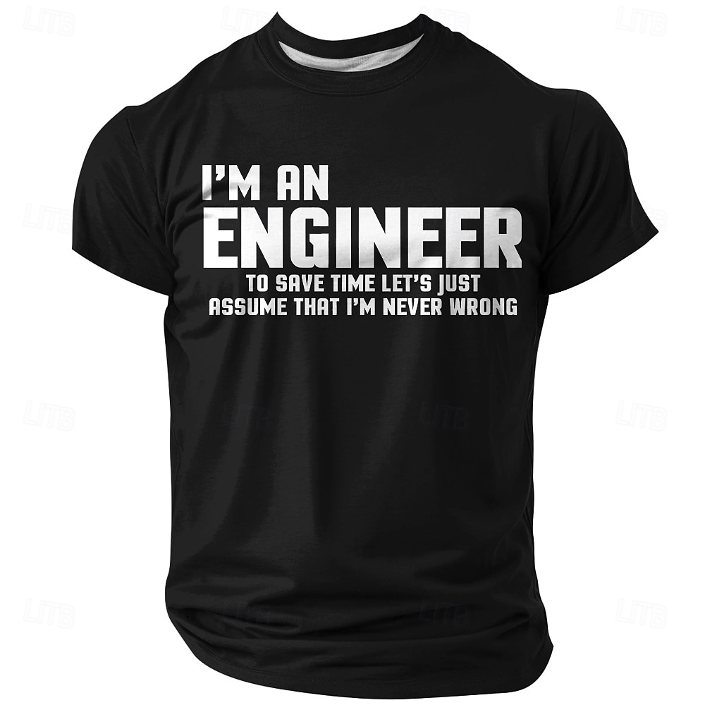Herre-T-skjorte med «Jeg er ingeniør for å spare tid», la oss bare anta at jeg aldri tar feil. Morsomt sitat, grafikk, normal, slim fit, jobb, fritid, designerklær, s, m, l, xl, xxl, xxxl 2026 - $19.99 –P4