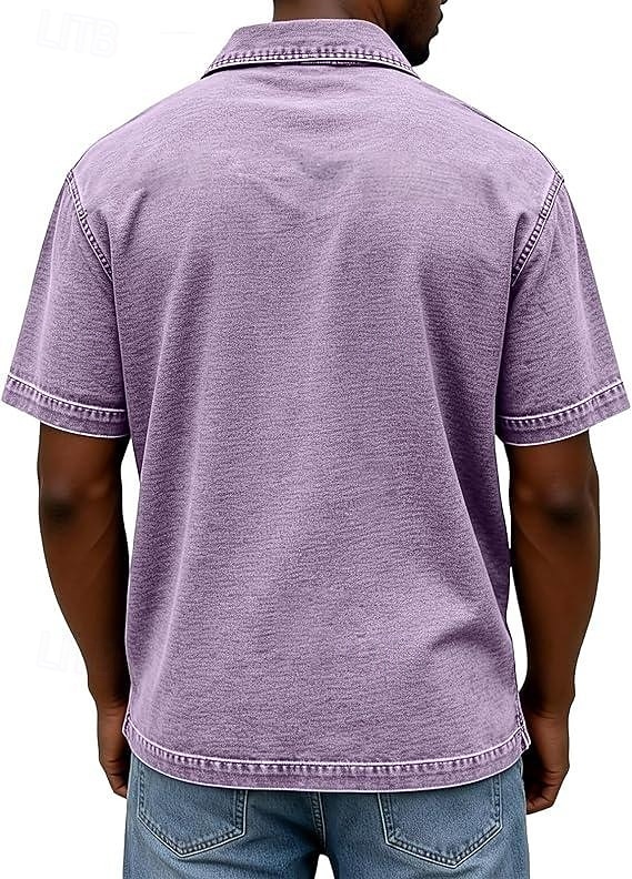 Cămașă spălată cu acid SoftFade™ Cămașă de golf bărbați Casual Afaceri Guler polo rib Tăiată Mâneca scurtă Modă Basic Solid Color Butoane Spălate Vară Primăvară Croială obișnuită Negru Verde deschis 2026 - $32.99 –P2