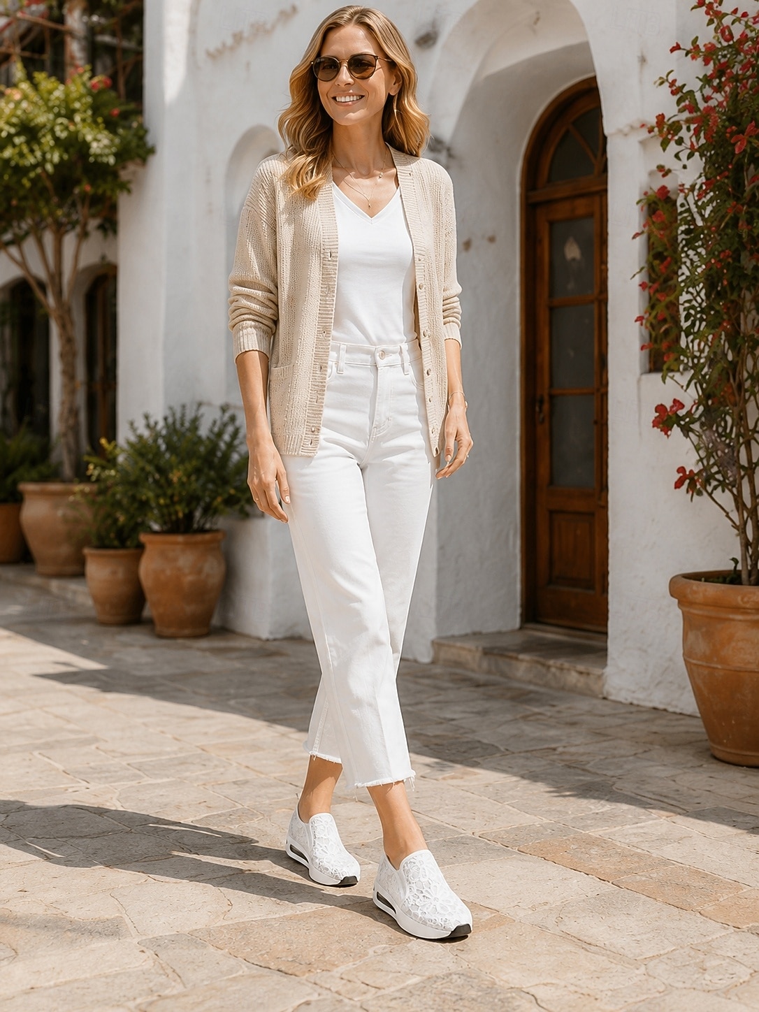 Beige Slip-On-Plateau-Sneaker aus Spitzennetz für Damen mit Luftpolstersohle – stylische und bequeme Freizeitschuhe für den Alltag 2026 - $26.99 –P2