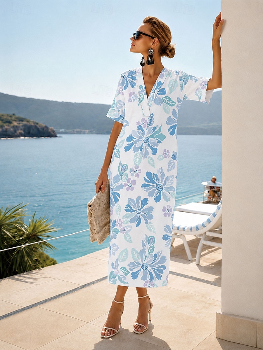 Per donna Abito maxi Abito Camicia Vestito Estivo Abito Vintage Abito Formale Elegante Vacanza Vintage Manica al gomito Casa Lavoro Spiaggia Vestibilità comoda Floreale Grafico Astratto Manica Corta del 2026 a $36.99 –P5