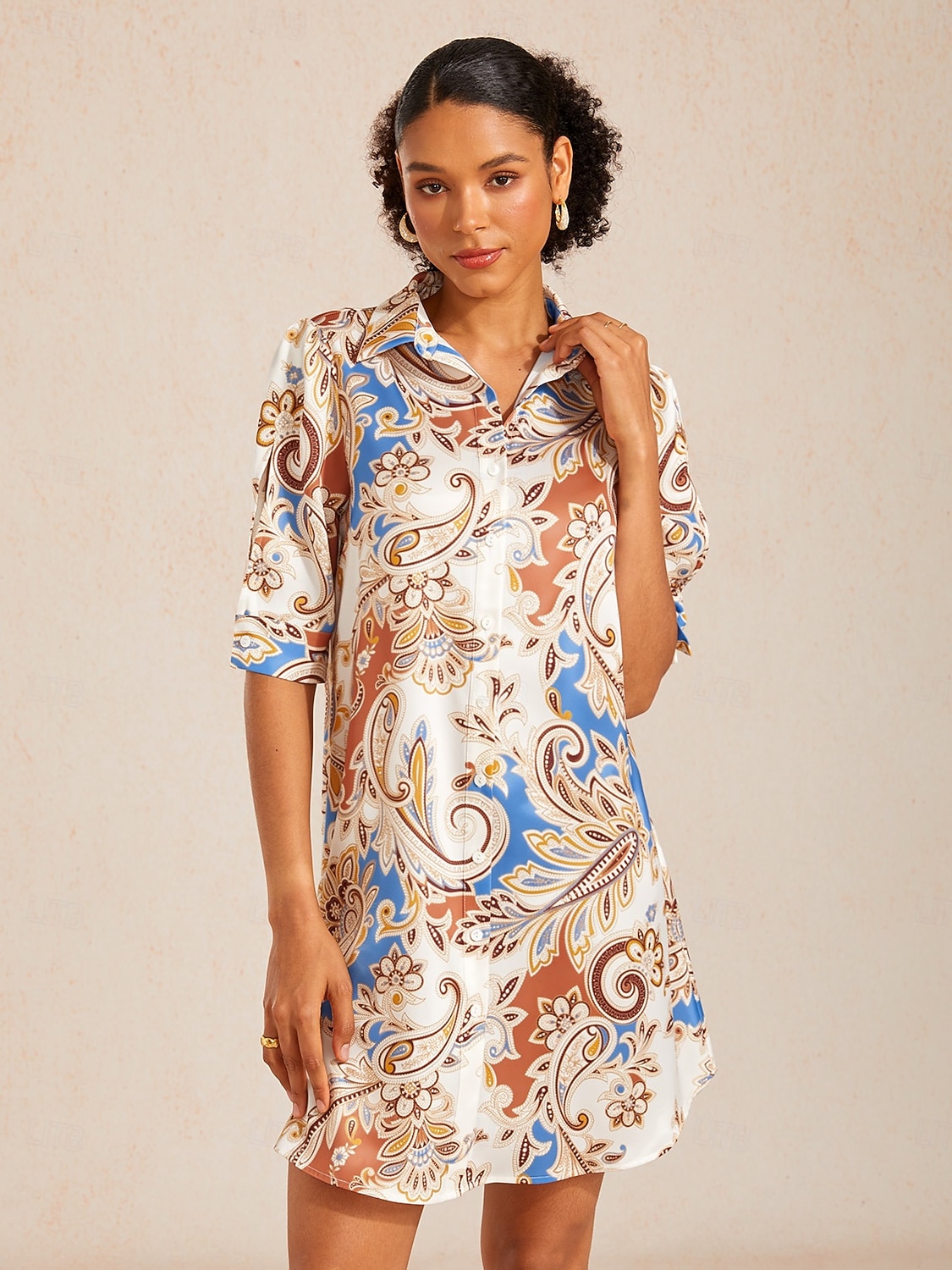Rochie cămașă din satin mătăsos cu imprimeu floral regal paisley 2026 - $91.99 –P5