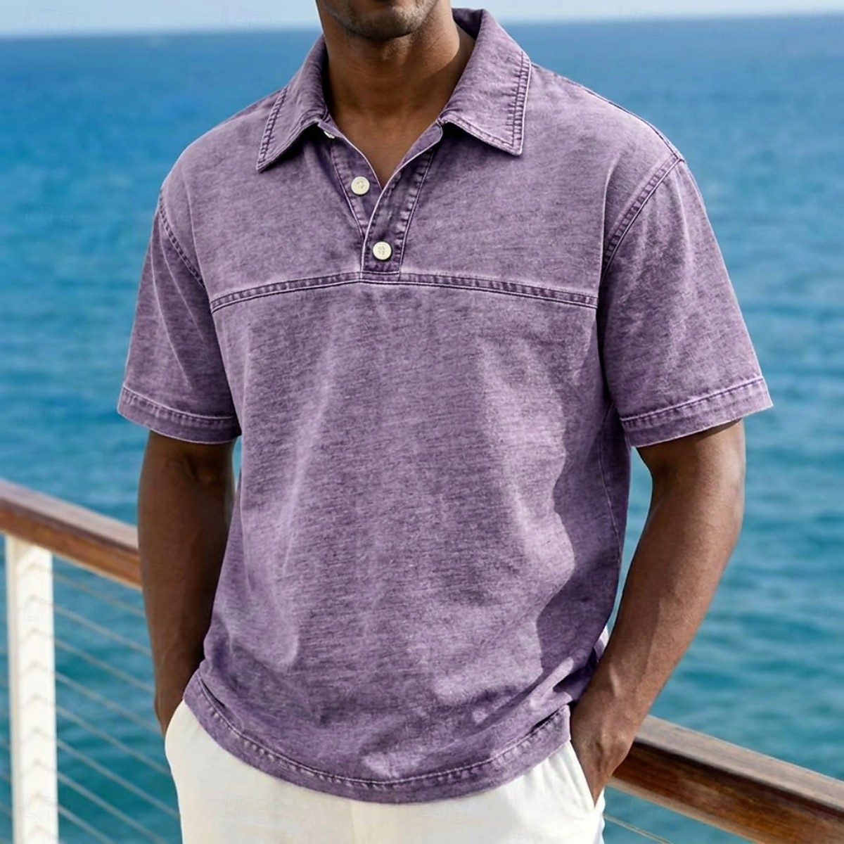 SoftFade™ Men's Acid Wash Shirt Cotton Polo Shirt Casual Business Lapel Classic Short Sleeve Fashion Basic Solid Color Buttons Washed Summer Spring Regular Fit Blue Black Light Green Pink Navy 2026 - $32.99 –P5