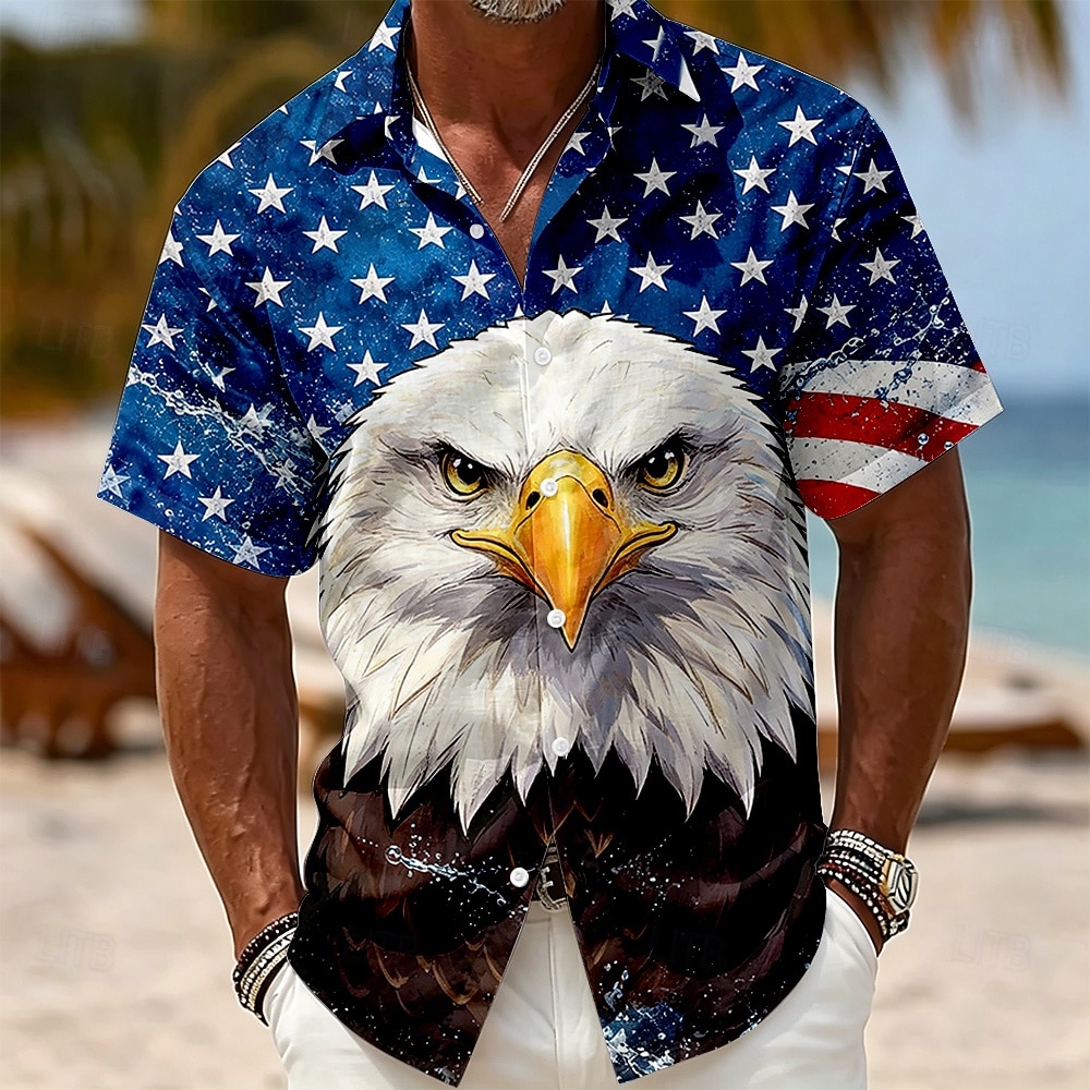 4th of July 2026 250th Men's American US Flag Shirt Summer Shirt Short Sleeve Patriotic Daily Streetwear Summer Spring Turndown 3D Print Button Up Shirts Blue Blue 2# Blue 1# White Red 2026 - $25.99 –P3