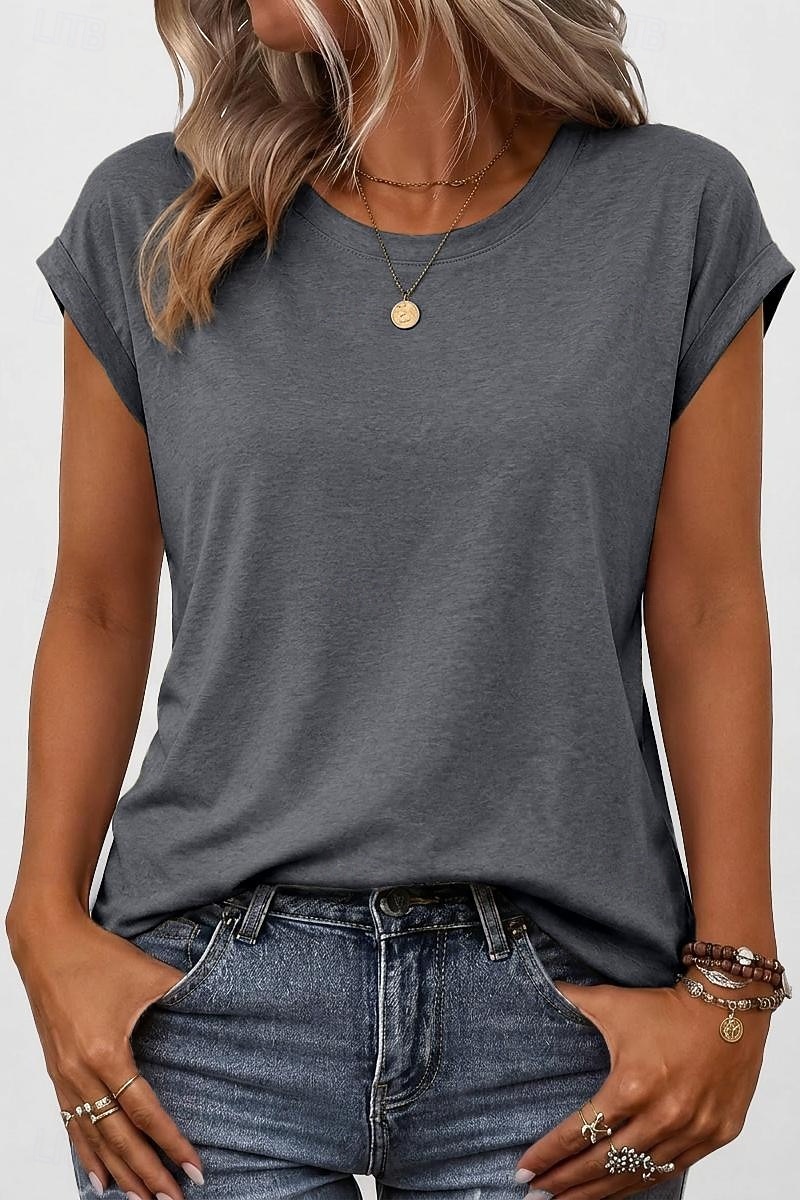 Per donna Maglietta Semplice Elegante Manica Corta Manica a pipistrello Girocollo Top lunghi Casuale Quotidiano Uscire Blu Verde acqua Nero Bianco Rosa Estate Primavera del 2026 a $17.49 –P10
