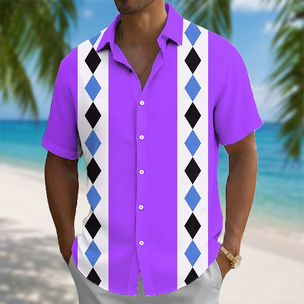 Men's Geometric Abstract Art Shirt Summer Shirt Button Up Shirt Short Sleeve Casual Daily Outdoor Vacation Summer Spring Turndown 3D Print Collared Shirts Blue Yellow Purple 2026 - $25.99 –P2