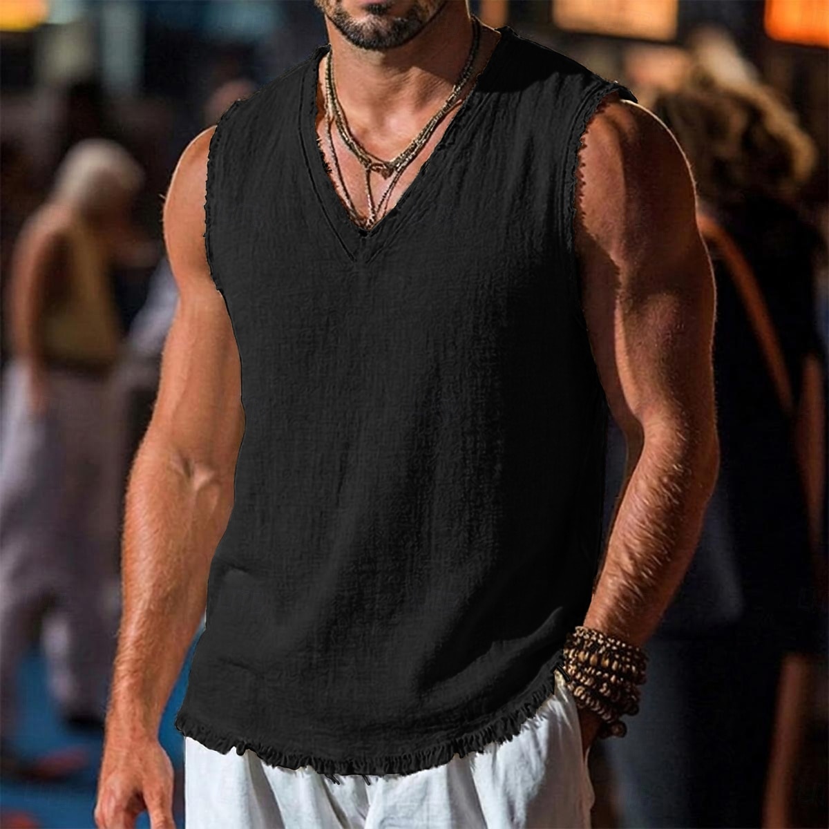 Men's Linen Tank Top Sleeveless Shirt Sleeveless V Neck Spring & Summer Summer Plain Fashion Designer Basic Soft Raw Edge Casual Beach Vacation Blue Black Red Top Tee for Men 2026 - $19.99 –P8