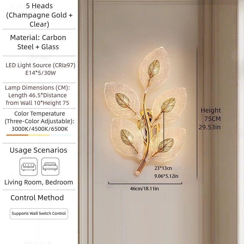 Gold LED wall lights, modern wall lights, bionic leaf vanity lamps for bathroom, bedside table wall lamp, perfect for bedroom, living room 2026 - $138.99 –P4