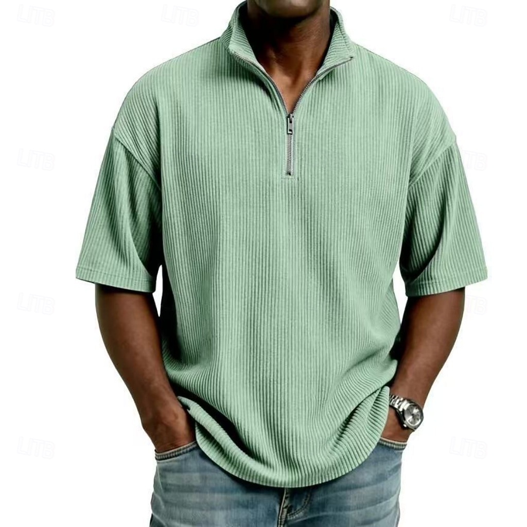 Men's Corduroy Shirt Polo Shirts Casual Daily Quarter Zip Short Sleeve Fashion Basic Plain Lightweight Quarter Zip Summer Spring Regular Fit Black White Wine Navy Blue Sky Blue Purple Corduroy Shirt 2026 - $24.99 –P2