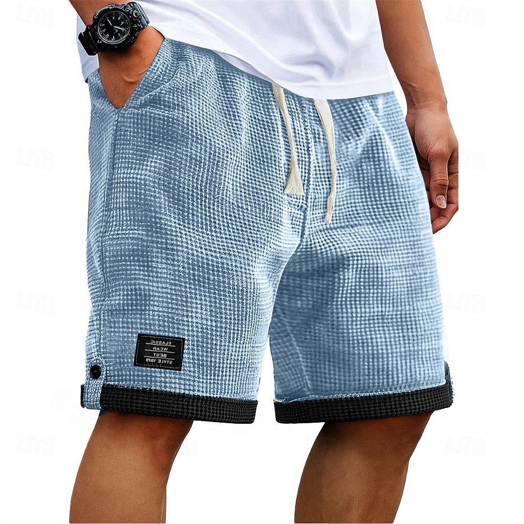 Herren Waffel-Shorts Shorts Sommershorts Strandshorts Freizeitshorts Kordelzug Patchwork Elastischer Bund Einfarbig Komfort Kurz Lässig Täglich Outdoor Urlaub Mode Himmelblau Grau Mikroelastisch 2026 - $18.99 –P4
