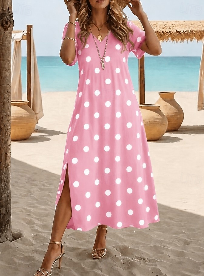 Mujer Vestido Midi Vestido de una línea Casual Diario Festivos Cita Ajuste regular Graphic A Lunares Manga Corta Escote en Pico Azul Piscina Negro Rosa Azul cielo Verano Primavera 2026 - $26.99 –P6