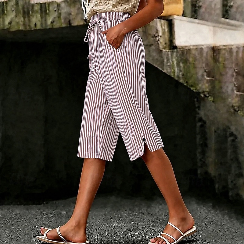 Dames Capri broeken Korte broek Vakantie leuke Style Casual Capris Hoge taille Gestreept Gestreept  Comfort Inelastisch Buiten Vakantie blauw Zwart Groen Rood Zomer Lente Ruim Passend 2026 - $18.99 –P5
