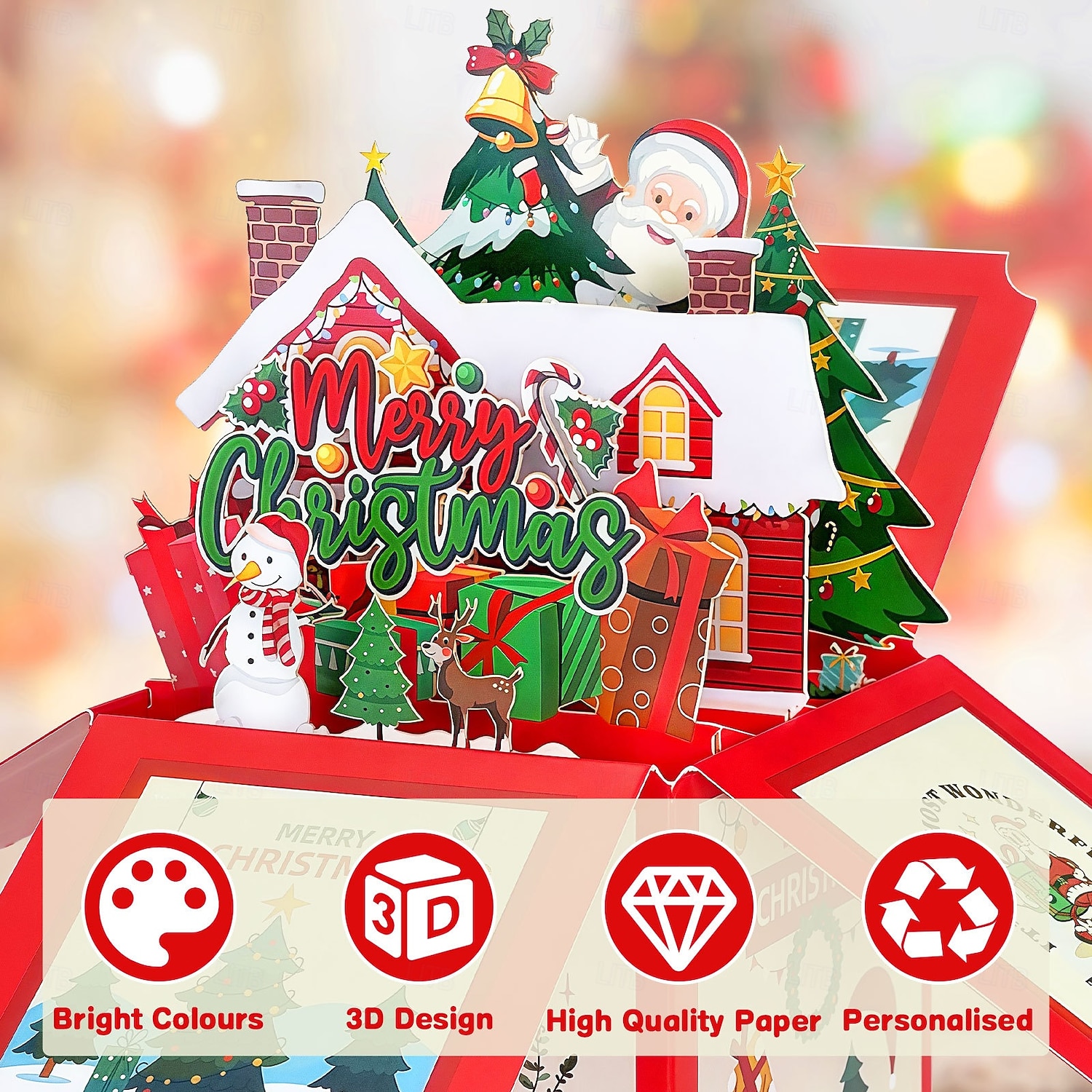 3D-Pop-up-Weihnachtskarte in einer Schachtel, Weihnachtsmann &Weihnachtskarte mit Schneemanndorf, einzigartiges handgefertigtes Geschenk für Kinder, Freunde und Familie, festliche Tischdekoration mit 2026 - $9.99 –P4
