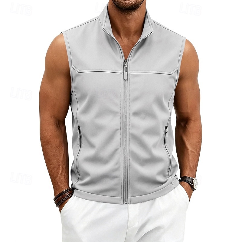 Homme Couleur Unie Gilet de course à pied Veste softshell Débardeur Rembourré Été Printemps Automne Avec Poches Fermeture intégrale Sans manches Séchage Rapide Léger Respirant Salle de sport Pêche de 2026 ? $26.99 –P14