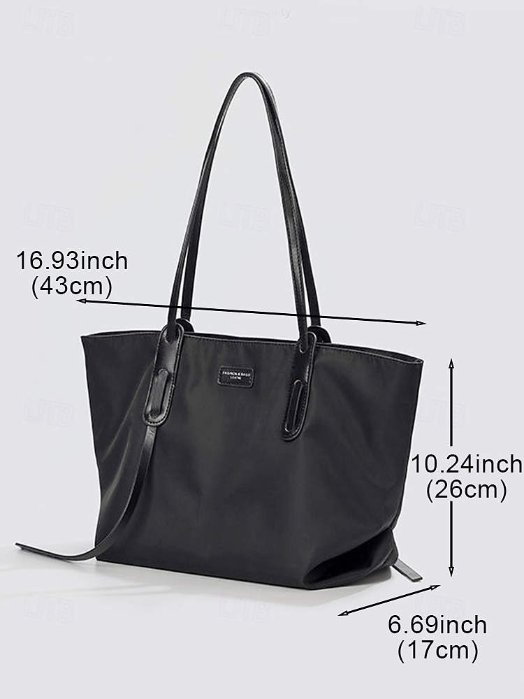 Women's Minimalist Large Tote Bag, Oxford Fabric and Faux Leather Patchwork Shoulder Purse, Casual Big Capacity Work Commuter Handbag for Everyday, Black Khaki Colors 2026 - $19.99 –P9
