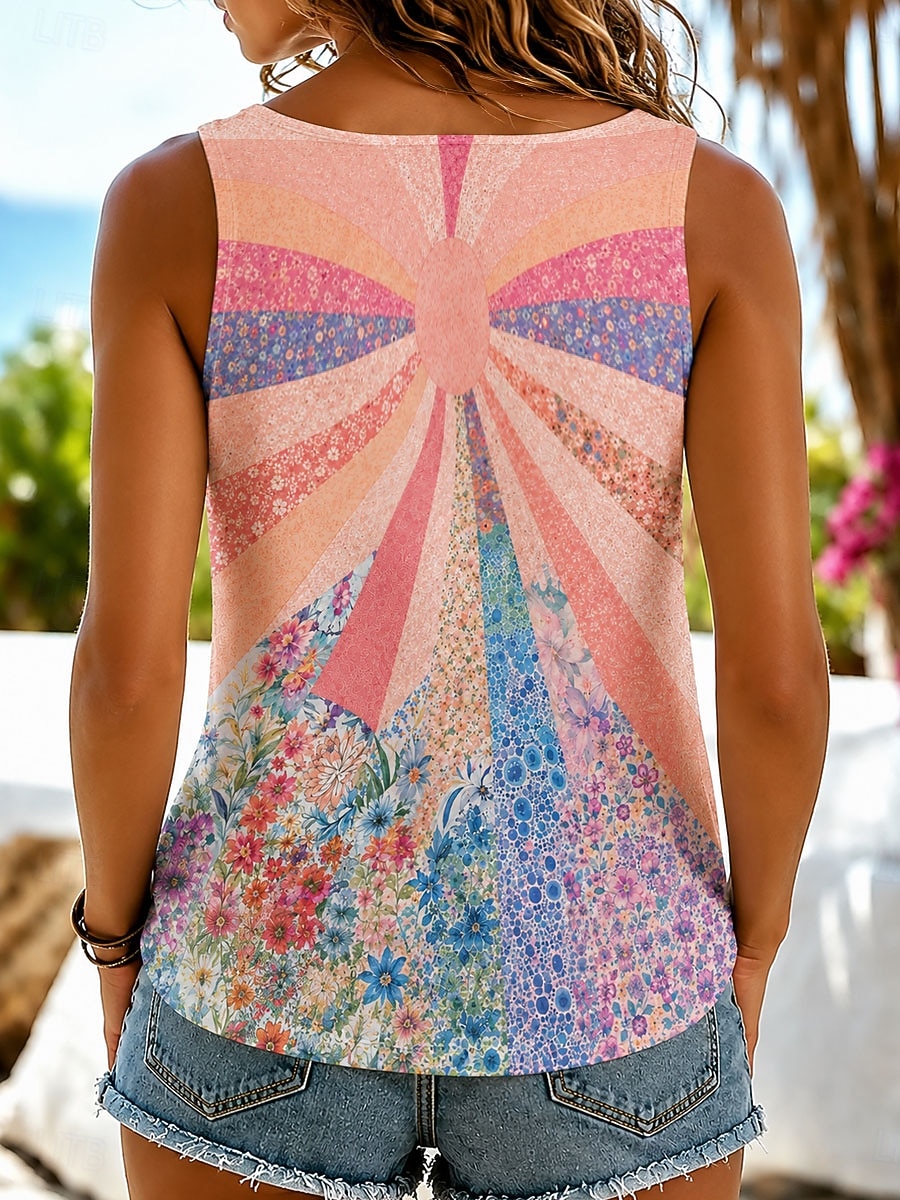 Femmes Débardeur caraco Fleuri Graphique Plantes Élégant Bohème ancien Sans manches Col ras du cou Hauts Réguliers Occasionnel Rose Claire Été Printemps de 2026 ? $24.99 –P2