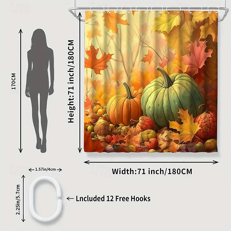 Autumn Harvest Festival Pumpkin Leaf Printed Shower Curtain, Waterproof Fabric Bathroom Decor with 12 Plastic Hooks, Machine Washable 2026 - $26.99 –P7