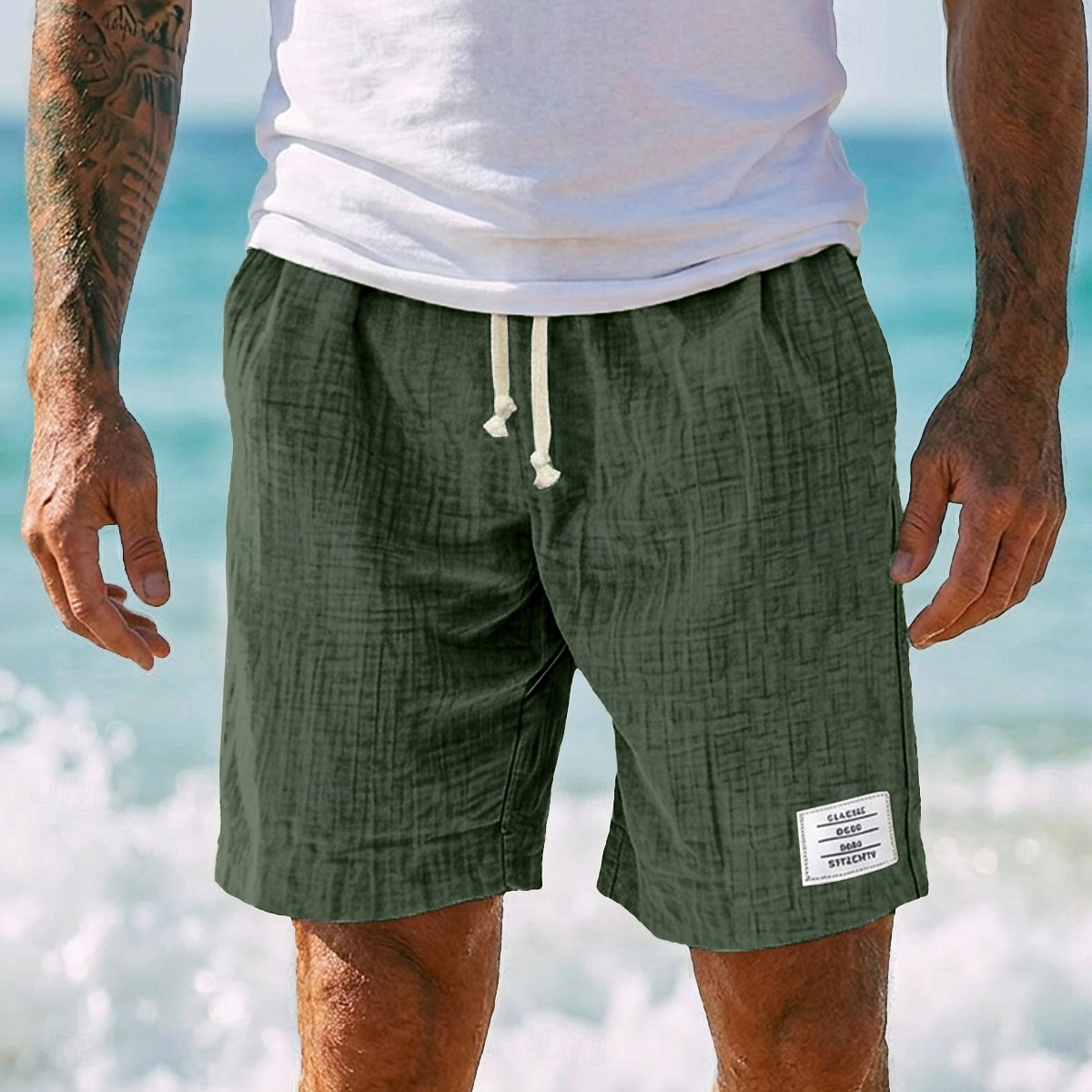 Hombre Pantalón corto Pantalones cortos de verano Pantalones cortos de playa Pantalones cortos casuales Correa Cintura elástica Color sólido Con Texturas Comodidad Longitud de la rodilla Diario 2026 - $25.99 –P9
