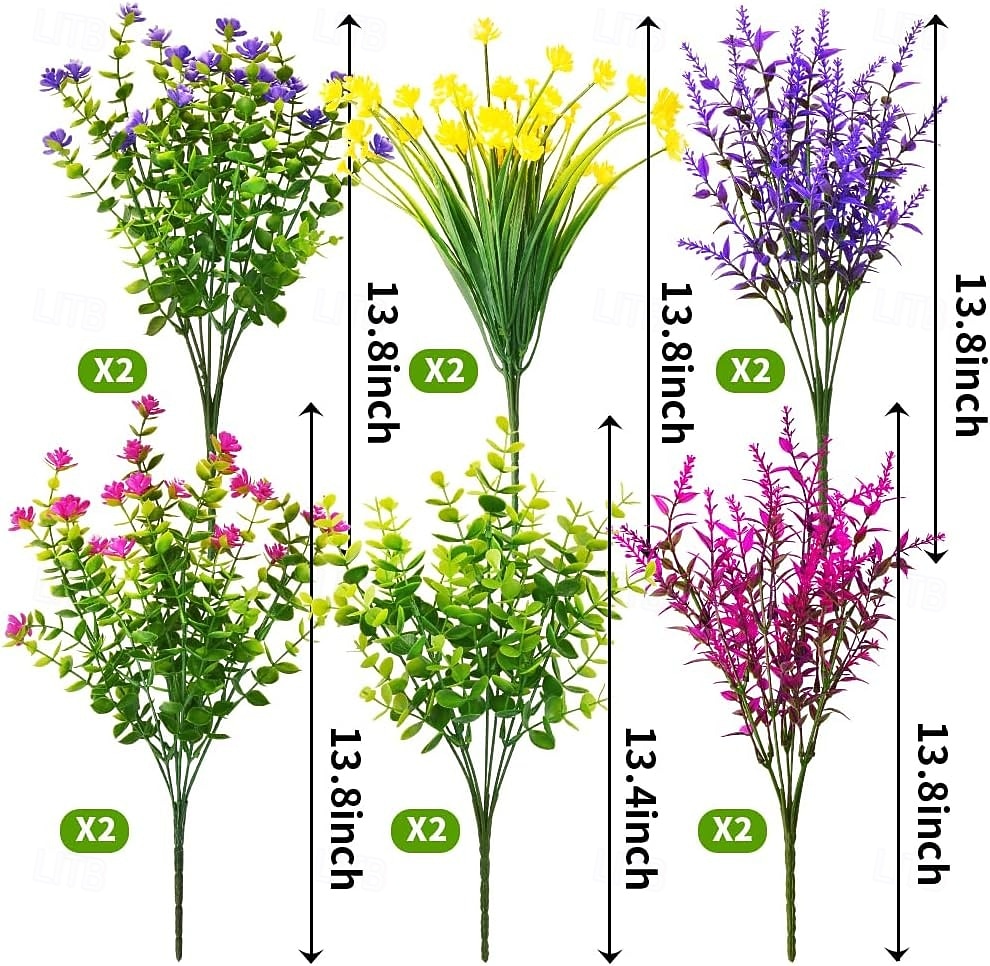 12 باقة من الزهور الاصطناعية الخارجية المقاومة للأشعة فوق البنفسجية والتي لا تبهت، شجيرات بلاستيكية صناعية من خشب البقس، مناسبة للحديقة والفناء والشرفة وصندوق النافذة والمنزل وحفلات الزفاف والديكورات الريفية المعلقة 2026 - $16.99 –P1