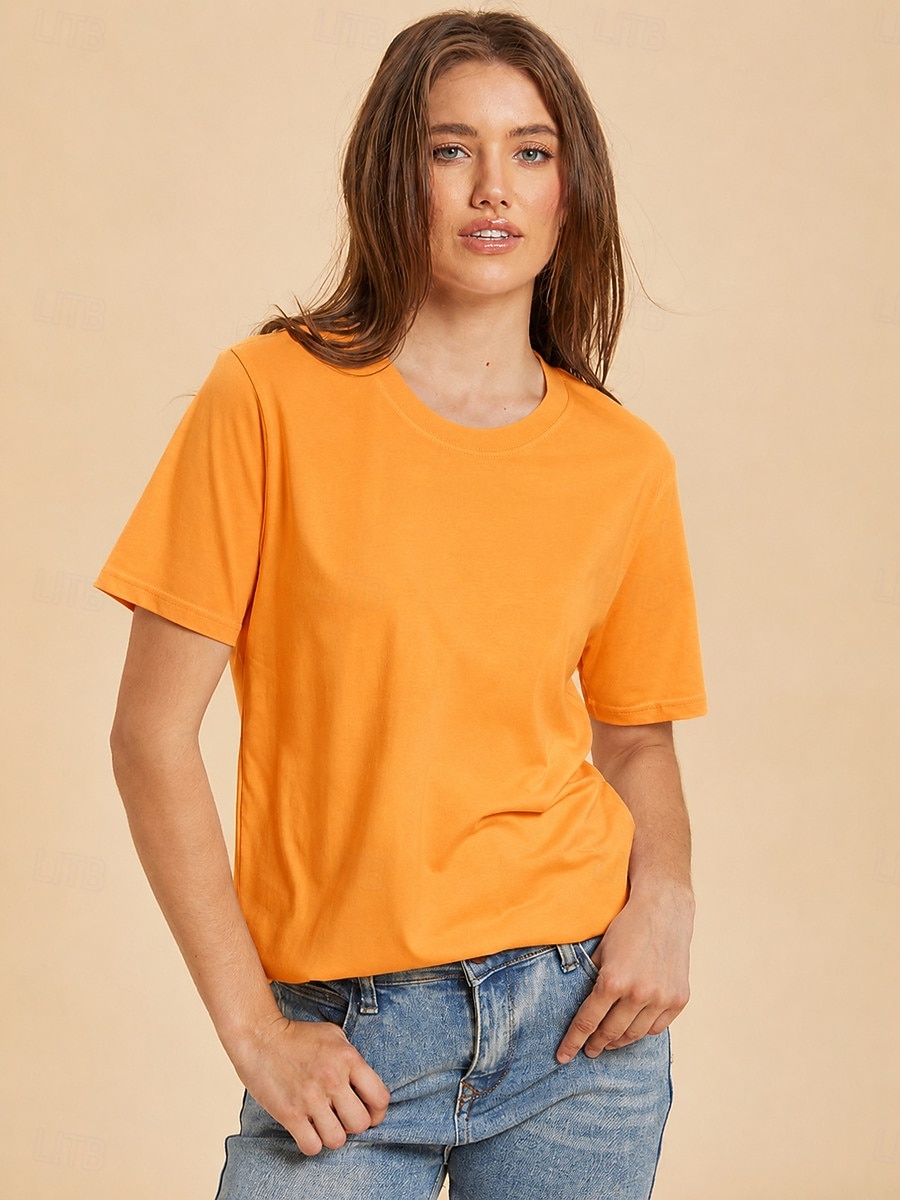 Women's T Shirt Cotton Shirt Tee Top Solid Color Fashion Stylish Basic Short Sleeve Crew Neck Regular Tops Casual Daily Going out Blue Khaki Black White Yellow Summer Spring 2026 - $19.99 –P18