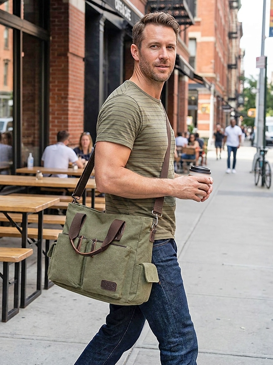 Men's Canvas Multi-Pocket Large Capacity Tote Messenger Bag, Adjustable Shoulder Strap Casual Work Travel Crossbody Bag, Multi-Color Utility Shoulder Bag for Daily Commute 2026 - $29.99 –P1