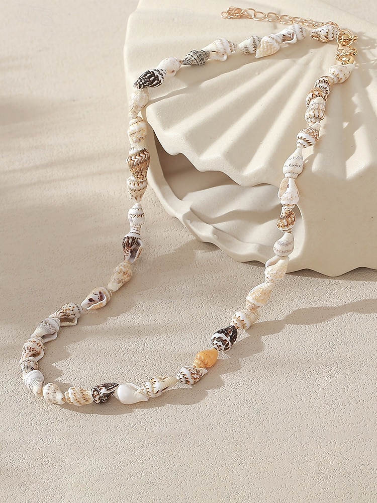 Damesketting met meerdere lagen van natuurlijke schelpen, dubbele streng strandsieraden, handgemaakte ketting met schelpen en kralen, kustachtige boho-vakantieaccessoires voor zomerreizen en cruises. 2026 - $7.99 –P6