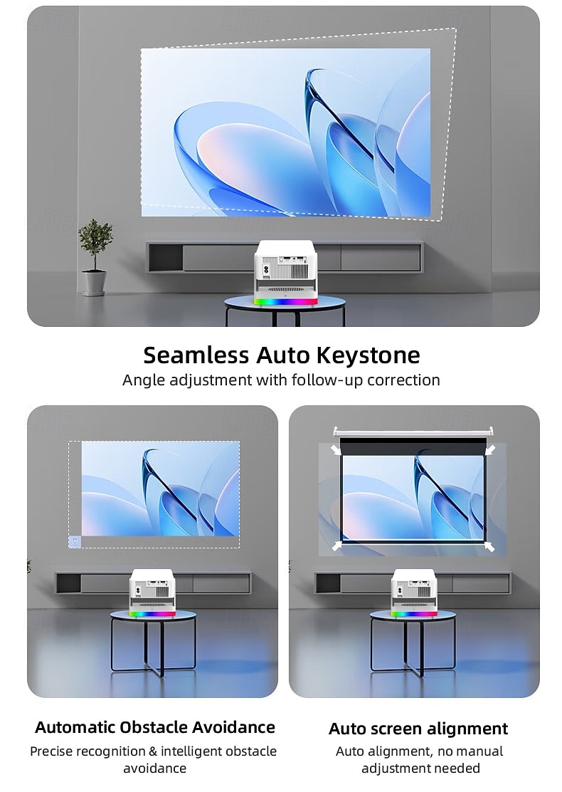 Smart Projector with Auto Focus & Auto Keystone, 720P Native Portable Movie Projector with RGB Ambient Light, Bluetooth Speaker, WiFi Screen Casting, 180° Rotatable Home Theater Projector 2026 - $127.99 –P14
