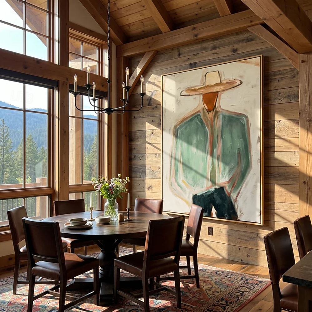 Hand Painted Minimalist Cowboy Oil Painting Western Portrait Man Wall Art Sage Green Figure Canvas for Dad Ranch Decor 2026 - $193.39 –P4