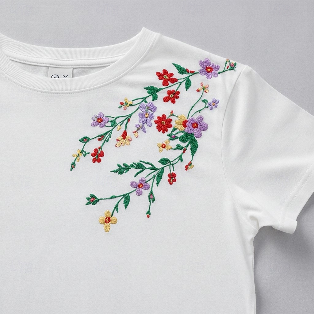 T-shirt floral brodé 100 % coton pour femmes T-shirt d'été élégants vintage tropicaux à manches courtes col rond haut régulier décontracté quotidien plage blanc été printemps automne hiver de 2026 ? $28.99 –P2
