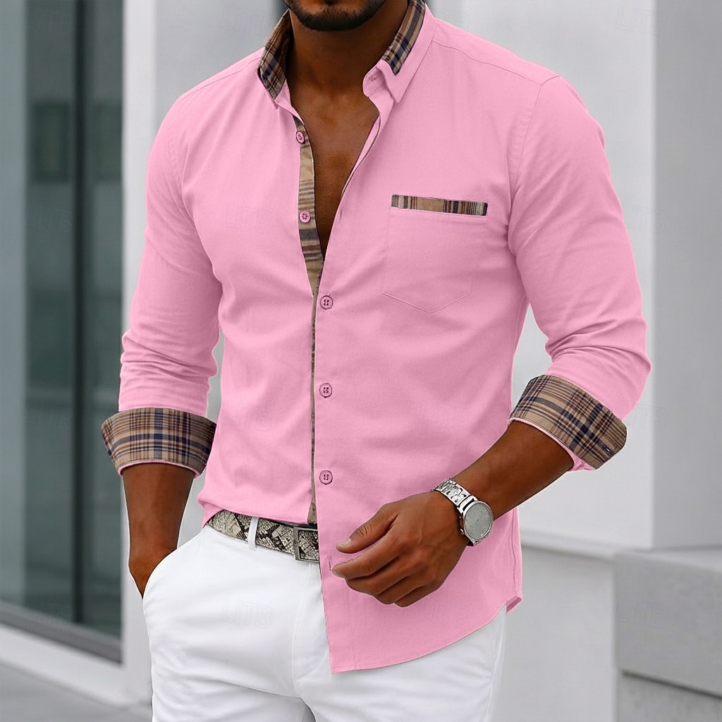 Da uomo Camicia Camicia elegante Camicia con Bottoni Bianco Nero Rosa Blu marino Manica Lunga Blocco di colori Bavero Casuale Quotidiano Tasca Frontale Abbigliamento Moda Casual Confortevole del 2026 a $32.99 –P9