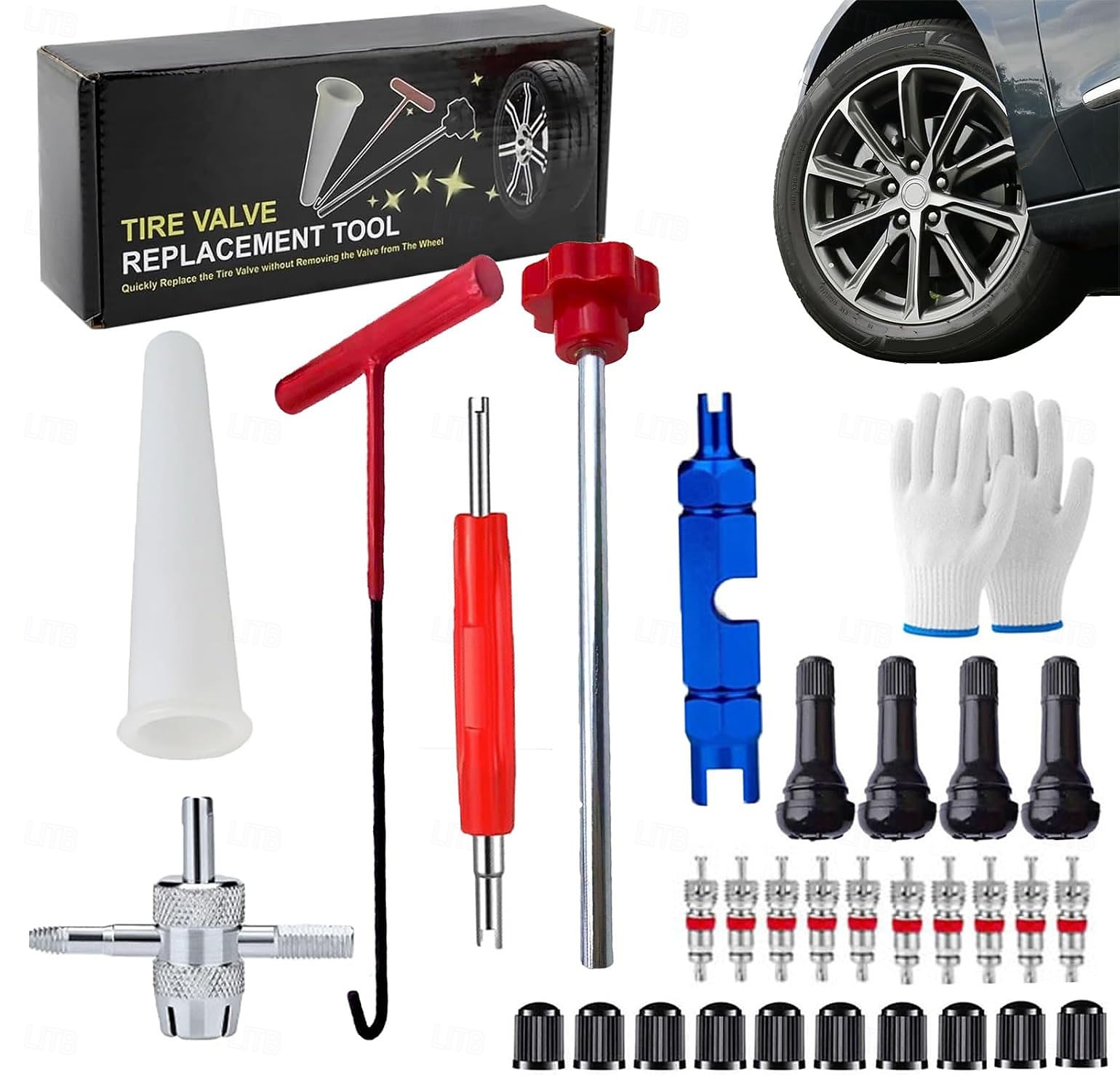 Kit di attrezzi per la sostituzione rapida delle valvole degli pneumatici auto, composto da 30 pezzi, set di sostituzione rapida del nucleo della valvola che perde, include tr413, tappi per attrezzi a del 2026 a $39.99 –P1