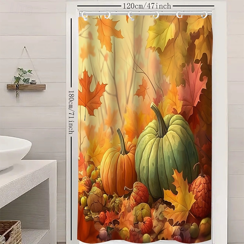 Autumn Harvest Festival Pumpkin Leaf Printed Shower Curtain, Waterproof Fabric Bathroom Decor with 12 Plastic Hooks, Machine Washable 2026 - $26.99 –P8